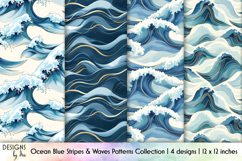 Coastal Waves Japanese Style Blue Pattern, Digital Paper PNG Product Image 1