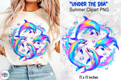 Holographic Summer Clipart, Rainbow Dolphin Splash PNG Product Image 1