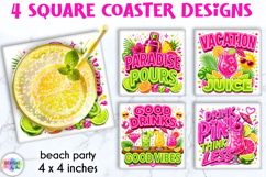 Neon Summer Cocktail Coaster Designs, Tropical Drink Quotes Product Image 1