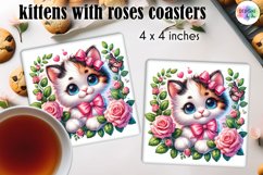 Cute Kitten with Pink Roses and Butterfly Coaster Design Product Image 1
