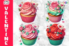 Valentine Cupcake Clipart, Cute Cartoon Love Desserts PNG Product Image 1
