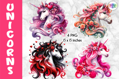 Whimsical Unicorn Clipart, Magical Unicorn Portrait PNG Product Image 1