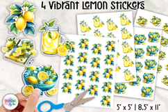 Vibrant Lemon Stickers, Citrus Illustrations, Printable PNG Product Image 1