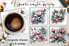 Magnolia Flower Coaster Sublimation, Spring Flowers Coasters Product Image 1