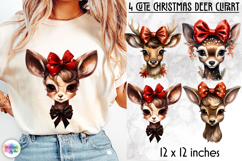 Cute Christmas Deer Clipart, Baby Deer with Coquette Bow PNG Product Image 1