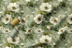 Spring Flowers Seamless Patter, Vintage Cosmos Flowers Product Image 2