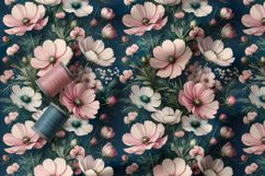 Spring Flowers Seamless Patter, Vintage Cosmos Flowers Product Image 3