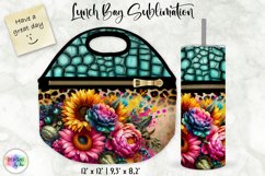 Flowers on Animal Print Lunch Bag Design, Embossed Leather Product Image 1