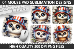 4Th Of July Owl Mouse Pad Sublimation - Patriotic Owl Product Image 1