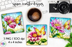 Stained Glass Butterfly Coasters, Floral Stained Glass Print Product Image 1