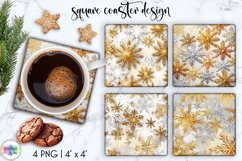 Shimmering Golden Snowflakes | Square Coasters Sublimation Product Image 1