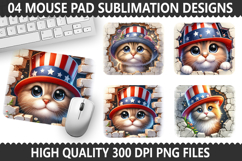 4Th Of July Cat Mouse Pad Sublimation - Patriotic Cat Product Image 1