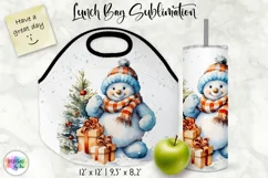Watercolour Snowman Lunch Bag Print | Christmas Lunch Bag Product Image 1