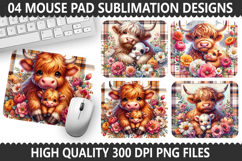 Mother&#039;s Day Highland Cow Mouse Pad Sublimation PNG Product Image 1