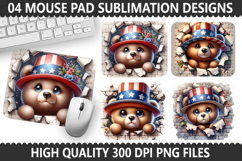 4th Of July Bear Mouse Pad Sublimation - Patriotic Bear Product Image 1