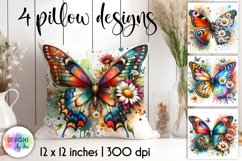 Butterfly with Flowers Watercolour Pillow Design, Butterfly Product Image 1