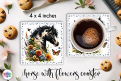 Watercolour Horse Coaster, Horse with Flowers Coaster Print Product Image 1