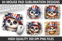 4Th Of July Owl Mouse Pad Sublimation - Patriotic Owl Product Image 1