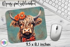 Heifer with Flowers Mouse Pad, Vintage Distressed Heifer PNG Product Image 1