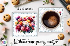 Watercolour Peonies Coaster Print | Peony Flowers PNG Product Image 1