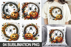 04 Halloween Wreath With a Pumpkin Sublimation Clipart PNG Product Image 1