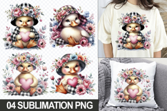 Cute Duck with Flowers Clipart PNG Sublimation Bundle Product Image 1