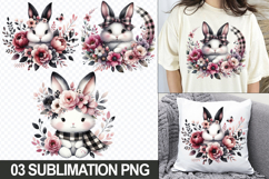 Cute Rabbit with Flowers Clipart PNG Sublimation Product Image 1
