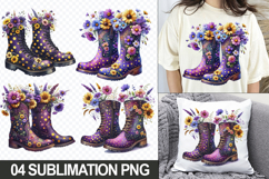 Floral Boots Clipart PNG Sublimation Design Designs Product Image 1