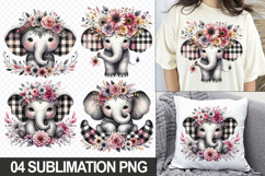 Cute Elephant with Flowers Clipart PNG Sublimation Product Image 1