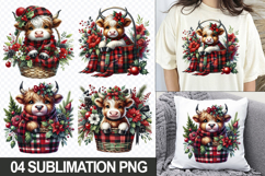 Christmas Cow Sublimation Clipart, 04 PNG Designs Product Image 1