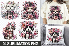 Cute Dog with Flowers Clipart PNG Sublimation Product Image 1