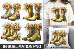 Floral Boots Clipart PNG Sublimation Design Designs Product Image 1