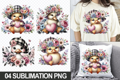 Cute Duck with Flowers Clipart PNG Sublimation Bundle Product Image 1