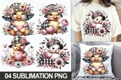 Cute Duck with Flowers Clipart PNG Sublimation Bundle Product Image 1