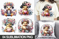 Cute Duck with Flowers Clipart PNG Sublimation Bundle Product Image 1
