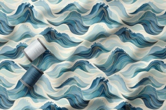 Coastal Waves Japanese Style Blue Pattern, Digital Paper PNG Product Image 2