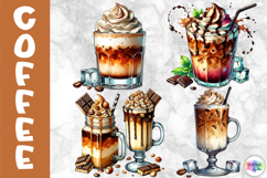 Coffee Cocktails Clipart, Watercolor Coffee Glasses PNG Product Image 1