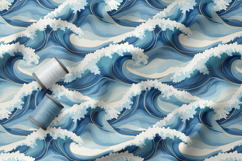 Coastal Waves Japanese Style Blue Pattern, Digital Paper PNG Product Image 4