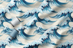 Coastal Waves Japanese Style Blue Pattern, Digital Paper PNG Product Image 5