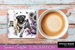 Dog Square Coaster - Dog Mom Floral Coaster Sublimation Product Image 1
