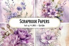 4 Purple Floral Shabby Chic Backgrounds Scrapbook papers
