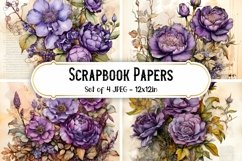 4 Purple Vintage Rose Paper Backgrounds Scrapbook papers