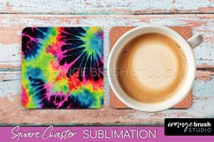 Tie Dye Square Coaster Sublimation - Neon Coaster Design Product Image 1