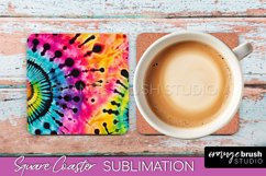 Tie Dye Square Coaster Sublimation - Neon Coaster Design Product Image 1