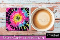 Tie Dye Square Coaster Sublimation - Neon Coaster Design Product Image 1