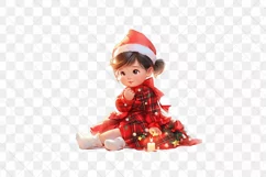 Red Plaid Christmas Little Girl Clipart Product Image 3