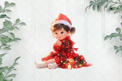 Red Plaid Christmas Little Girl Clipart Product Image 1