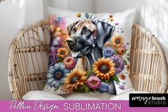 Rhodesian Ridgeback Pillow Cover Dog Sublimation Floral PNG Product Image 1
