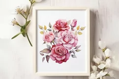 Pink Roses Bouquet watercolor sublimation clipart, PNG file Product Image 4