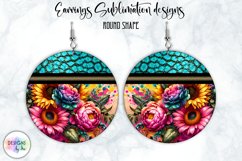 Peony and Sunflowers Earrings Sublimation | Round Earrings Product Image 1